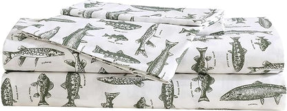 Eddie Bauer - Sheet Set, Cotton Percale Bedding with Matching Pillowcases, Crisp & Breathable, 200-Thread Count, Classic Comfort Essentials (Wes Fish Green, Queen)