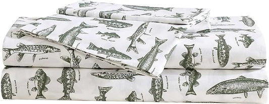 Eddie Bauer - Sheet Set, Cotton Percale Bedding with Matching Pillowcase, Crisp & Breathable, 200-Thread Count, Classic Comfort Essentials (Wes Fish Green, Twin)