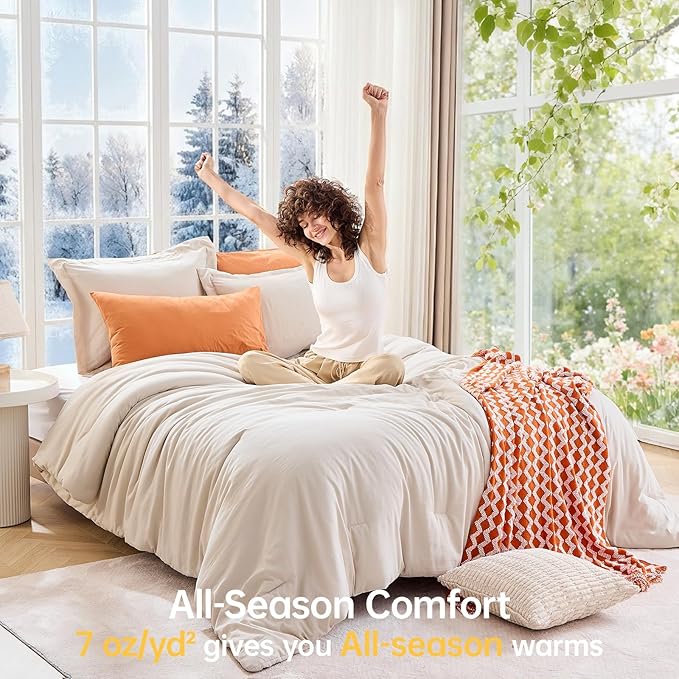 MUXHOMO Beige Twin/Twin XL Comforter Set, All Season Ultra Soft Down Alternative Bedding - 2 Piece Lightweight Bed Set Includes 1 Comforter (68"x88") and 1 Pillow Shams (20"x26")