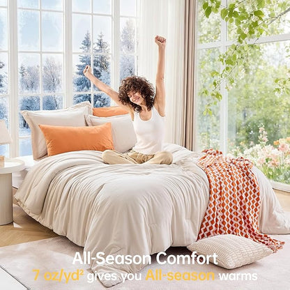 MUXHOMO Beige Twin/Twin XL Comforter Set, All Season Ultra Soft Down Alternative Bedding - 2 Piece Lightweight Bed Set Includes 1 Comforter (68"x88") and 1 Pillow Shams (20"x26")