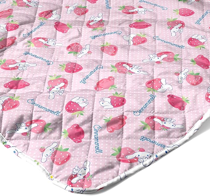 Northwest Sanrio Cinnamoroll Reversible Quilted Throw, Kawaii Strawberry Polkadot Pattern, Comfy Throw for Anime Fans, Game Room, Chair or Couch, 60 x 80 Inches