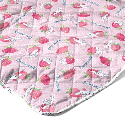 Northwest Sanrio Cinnamoroll Reversible Quilted Throw, Kawaii Strawberry Polkadot Pattern, Comfy Throw for Anime Fans, Game Room, Chair or Couch, 60 x 80 Inches