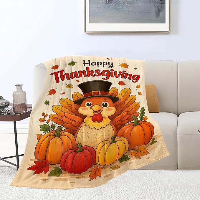 Thanksgiving Turkey Blanket Super Soft Warm Fluffy Fleece Flannel Throw Blanket Cozy Fuzzy Plush Stuff Bedding Blankets Gifts for Women Kids Boys Girls Adults 80"X60"