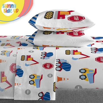 Sunny Side Up Construction Zone Full Comforter Set - 7 Piece Kids Bedding Includes Comforter, Sheets & Pillow Cover - Super Soft Vehicles Microfiber Bed Set