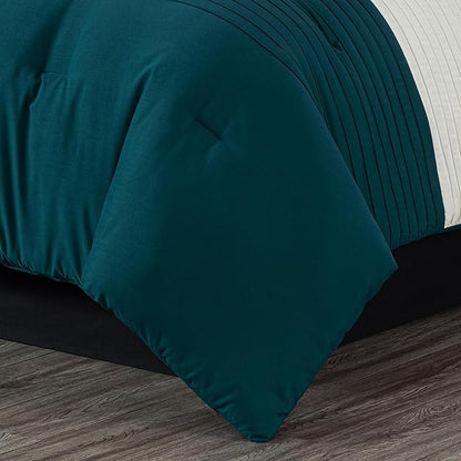Chezmoi Collection Loft 8-Piece Queen Comforter Set, Teal/Black/White Luxury Striped Bedding for All Season