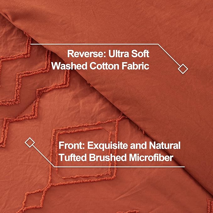 Andency Terracotta Tufted Fall Comforter Set Full(79x90Inch), 3 Pieces(1 Boho Comforter, 2 Pillowcases) Textured Farmhouse, Soft Microfiber Down Alternative Geometric Fall Bedding Set