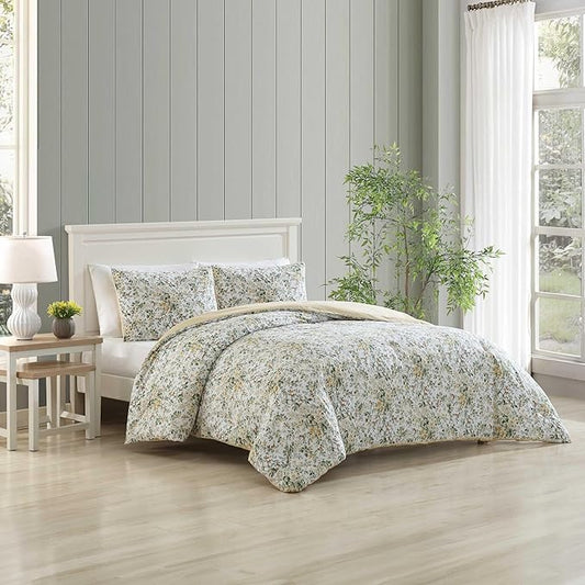 Laura Ashley - Twin Comforter Set, Soft Cotton Bedding with Matching Shams, Floral Home Decor, Oeko-Tex Certified (Country Meadow Gold, Twin)