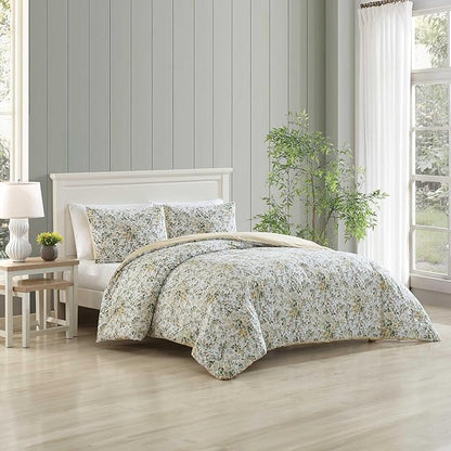 Laura Ashley - King Comforter Set, Soft Cotton Bedding with Matching Shams, Floral Home Decor, Oeko-Tex Certified (Country Meadow Gold, King)