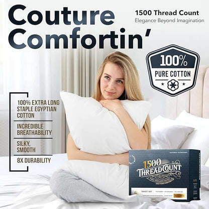 TEXAS LINEN CO. 100% Egyptian Cotton Sheets California King Size - 1500 Thread Count Cal King Sheet Set Egyptian Cotton, 4 PC Luxury Bedsheet (Sage Green), Soft, Cooling, 17" Deep Pocket Bedsheet Set