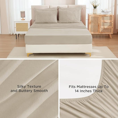 Andency King Size Comforter Set 7 Pieces Oatmeal - Bed in a Bag King Boho Lightweight Fluffy Tufted Bedding Sets with Comforter, Sheets, Pillowcases & Shams