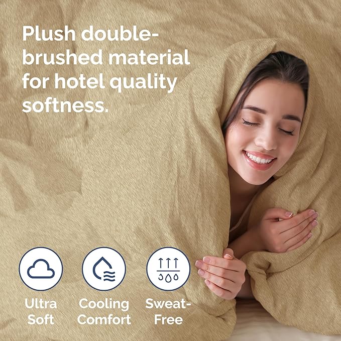 Duvet Cover Twin/Twin XL Size Set - Extra Soft Twin/Twin XL Duvet Cover 68" x 90" with 1 Pillow Sham - Hotel Luxury, Easy Care, Fade Free w/ Zipper Closures & Ties - Comfy & Breathable (Heathered Tan)