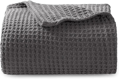 Bedsure Gentlesoft 100% Cotton Blanket Twin XL Size for College Dorm - Cooling Breathable and Soft for Spring Summer, Waffle Weave Twin Blanket for Bed, Dorm Room Essentials, Dark Grey, 66x90 inches