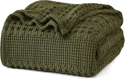 PHF 100% Cotton Waffle Weave Blanket Twin Size for Bed, Soft Lightweight & Breathable for Spring and Summer, All-Season Comfort, Luxury Aesthetic Blanket for Home Decor, 66"x90", Capulet Olive