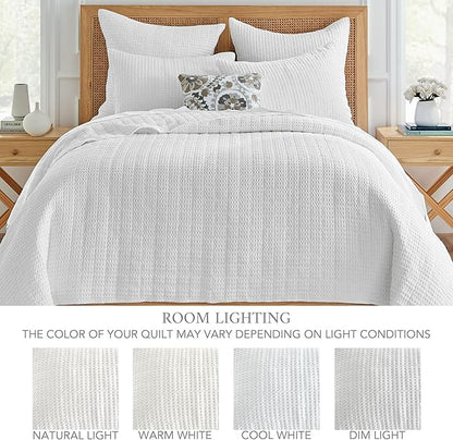 Levtex Home Mills Waffle Twin Bedspread Set (84x104in) with 1 Pillow Sham (26x20in) - Bright White - 100% Cotton Twin Size Bedspread Set - Lightweight, Soft, Pre-Washed