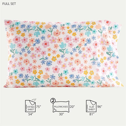 Heritage Kids 4-Piece Full Sheet Set – Multi-Color Ditsy Floral Design, Includes Top Sheet, Fitted Sheet & 2 Pillowcases, Soft Microfiber Bedding for Girls’ Bedroom or Guest Room