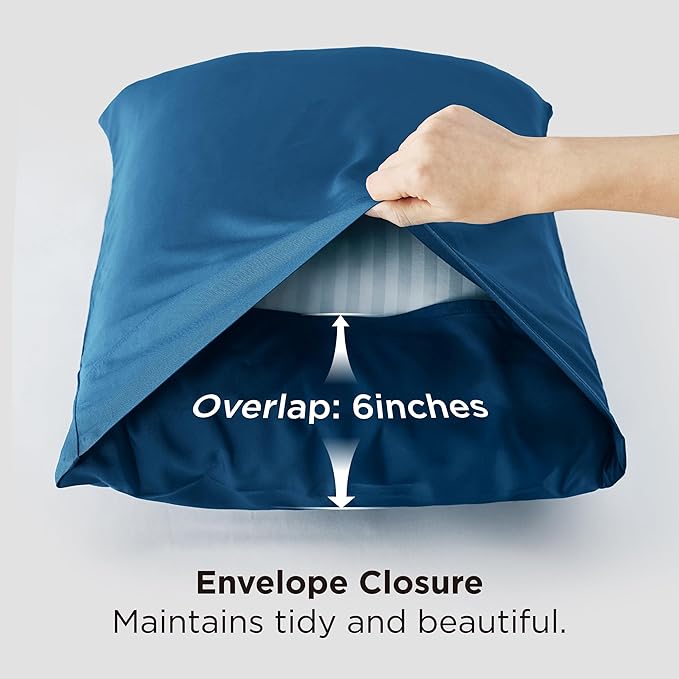 Bedsure King Size Pillow Cases Set of 2, Cooling Pillow Cases King, Rayon Derived from Bamboo Teal Blue Pillowcases, PureWoven Silky Soft Bedding Pillow Covers with Envelope Closure, 20x36 Inches