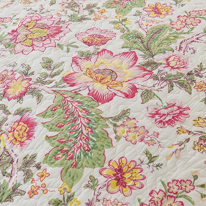 Cmfshape Floral Quilt Sets Bedspread Set 100% Cotton Bedding Set, All Season Use Lightweight Reversible Coverlet Quilts with 2 Pillow Shams(Queen 92"x96")