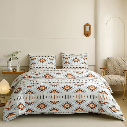 KAREVER Boho Comforter Cal King Aztec Bedding Set Southwest Theme 3 PCs Bohemian Comforter Set White California King Size Comforter (104x96 Inches) with 2 Pillowcases (26x36 inches)