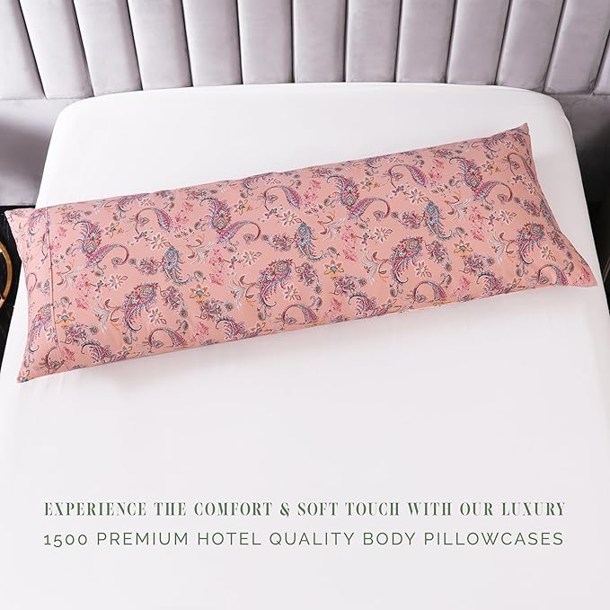 Elegant Comfort Ultra Soft 1-Piece Set Floral Print Pillowcases - 1500 Premium Hotel Quality Microfiber, Soft and Smooth Hidden Zipper Closure 1-Piece Pillow Covers - Body Pillowcase, Paisley Coral