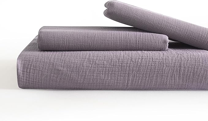 SE SOFTEXLY Muslin Duvet Cover Queen Size, 100% Washed Cotton Duvet Cover Set, Ultra Soft Comforter Cover Linen Like, 3 Pieces Minimalist Gauze Duvet Cover with 2 Pillowcases, 90"x90", Purple Grey