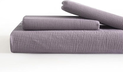SE SOFTEXLY Muslin Duvet Cover King Size, 100% Washed Cotton Duvet Cover Set, Ultra Soft Comforter Cover Linen Like, 3 Pieces Minimalist Gauze Duvet Cover with 2 Pillowcases, 90"x104", Purple Grey