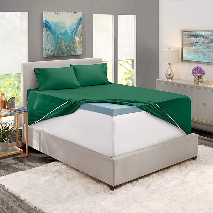 Nestl Twin XL Size Sheet Set, 4 Piece Extra Deep Pocket (18-24 inches), Microfiber, Hotel Luxury, Soft, Breathable, Wrinkle-Free, Easy to Care, Dark Green