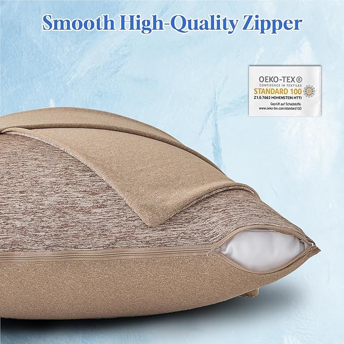 CHOSHOME Cooling Pillow Cases Zipper Pillow Covers Q-Max > 0.45 Zippered Pillowcases for Hot Sleepers, Soft, Breathable, Skin-Friendly, 2 Pack (Standard, 20"x26", Brown)
