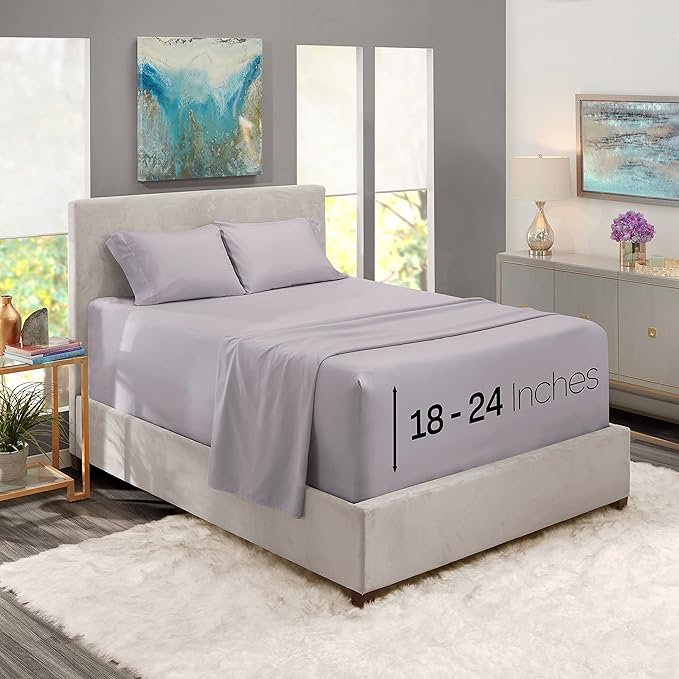 Nestl Twin Size Sheet Set, 4 Piece Extra Deep Pocket (18-24 inches), Microfiber, Hotel Luxury, Soft, Breathable, Wrinkle-Free, Easy to Care, Grey Lavender