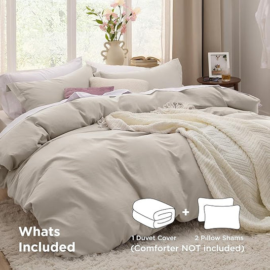 Bedsure California King Duvet Cover - Prewashed Cotton-Like Extra Soft Bedding Set, Includes 1 Cal King Duvet Cover 104x98 Inches with Zipper Closure & 2 Pillow Shams, Linen, Comforter Not Included
