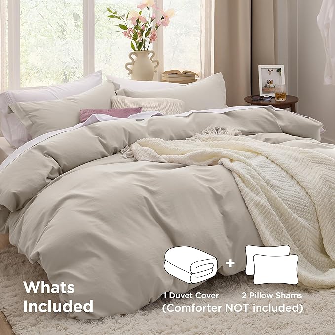 Bedsure Oversized King Duvet Cover - 3 Pieces Prewashed Cotton-Like Polyester Extra Soft Bedding Set, Includes 1 Duvet Cover 120x98 Inches with Zipper Closure & 2 Pillow Shams, Linen, No Comforter