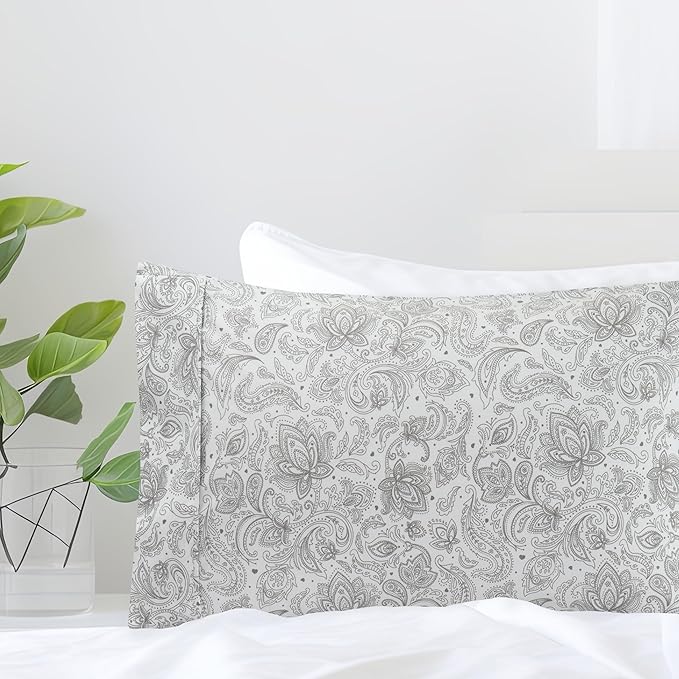 Elegant Comfort Luxury Ultra-Soft 2-Piece Pillowcase Set - 1500 Premium Hotel Quality Microfiber Double Brushed - Wrinkle Resistant, King Size, Paisley Pattern Gray