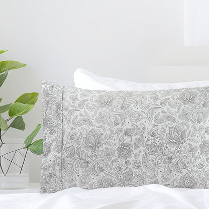 Elegant Comfort Luxury Ultra-Soft 2-Piece Pillowcase Set - 1500 Premium Hotel Quality Microfiber Double Brushed - Wrinkle Resistant, Standard/Queen, Paisley Pattern Gray