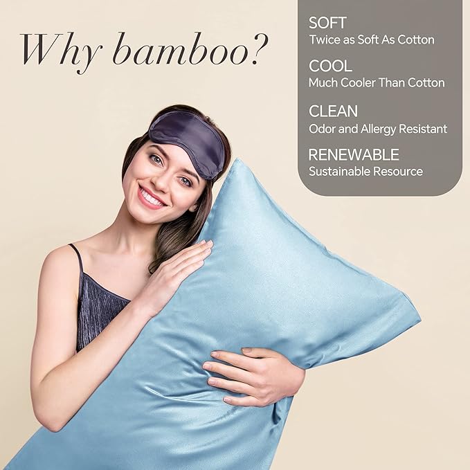 BEDELITE Standard Pillow Cases Set of 2, Rayon Derived from Bamboo, Cooling Pillow Cases for Hot Sleepers & Night Sweats, Breathable Silky Soft Envelope Pillowcases(Blue, 20"x26")