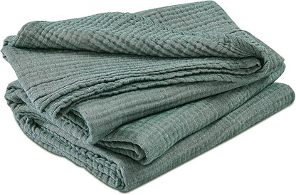 EMME Cotton Muslin King Blanket Breathable Gauze Soft Lightweight Blankets Adults Gifts for Women (Heather Forest Green, 108"x90")