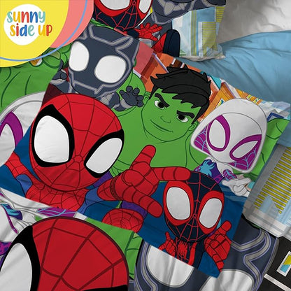Sunny Side Up Marvel Spidey & His Amazing Friends Full Comforter Set - 7 Piece Kids Bedding Includes Comforter, Sheets & Pillow Cover - Super Soft Superheroes Microfiber Bed Set