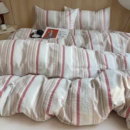 EAVD Geometric Striped Duvet Cover King 100% Washed Cotton Multi-Color Pinstriped Bedding Set with 2 Pillowcases Modern Farmhouse Geometric Pattern Duvet Cover with Zipper Closure