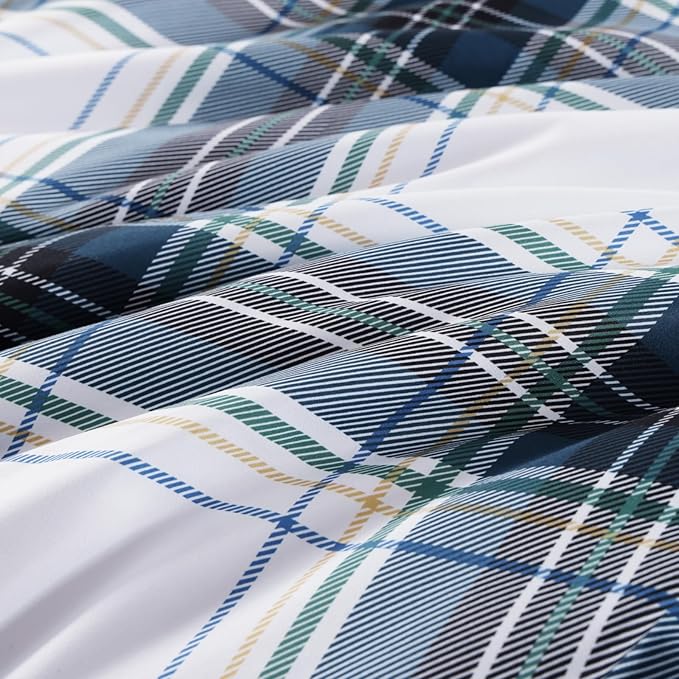 MaiRêve Full Size Plaid Comforter Set Blue White, Classic 7 Pieces Farmhouse Bedding Set, All Season Lightweight Bed in A Bag with Sheets, Pillowcases & Shams