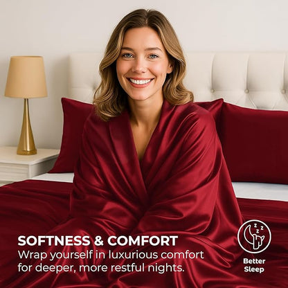 Satin Sheets Full [4-Piece, Burgundy] Hotel Luxury Silky Bed Sheets - Extra Soft 1800 Microfiber Sheet Set, Wrinkle, Fade, Stain Resistant - Deep Pocket Fitted Sheet, Flat Sheet, Pillow Cases