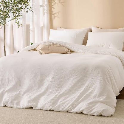 Off White Duvet Cover King, 100% Sandwashed Cotton Soft King Size Duvet Cover Set 3 Pieces with Zipper Clousre & Corner Buttons (Off White, King 104 x 90)