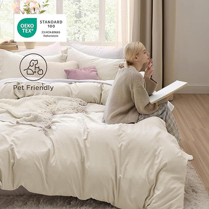 Bedsure Oat Milk Duvet Cover King Size - 3 Pieces Prewashed Cotton-Like Polyester Extra Soft Bedding Set, Includes 1 Duvet Cover 104x90 Inches with Zipper Closure & 2 Pillow Shams, No Comforter