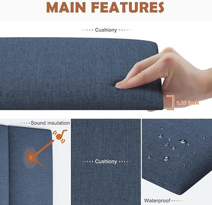 IFNOW Wall Mounted Headboard, Peel and Stick Panels, Blue, Queen | 3D Soundproof Acoustic Padding, Reusable and Removable Tufted fabric Bed Headboard for bedroom (9 Panels, 10" x 24")