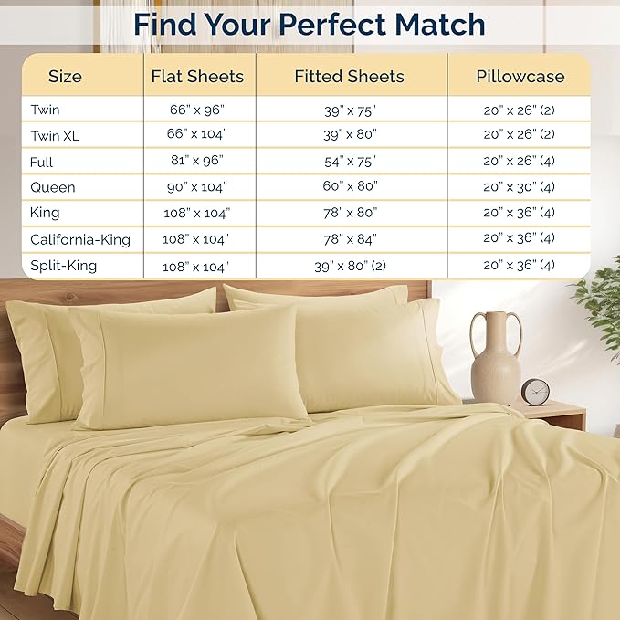 Casa Platino 100% Cotton Percale Sheet Queen – Crisp Queen Size Bed Sheets Cooling with 4 Pillowcases, Ultra Soft & Breathable for Great Nights Sleep, with 15" Deep Pocket Fitted Sheet – Beige