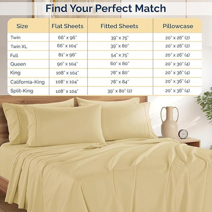 Casa Platino 100% Cotton Percale Sheet Queen – Crisp Queen Size Bed Sheets Cooling with 4 Pillowcases, Ultra Soft & Breathable for Great Nights Sleep, with 15" Deep Pocket Fitted Sheet – Beige