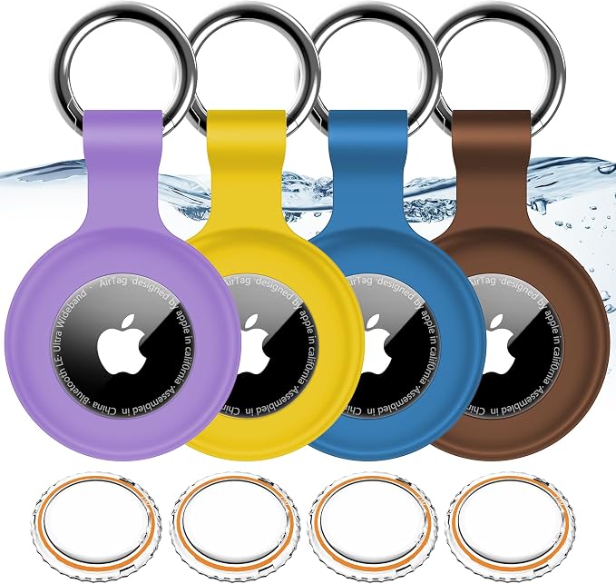 1|2|4Pack for Apple AirTag Holder with Keychain for Air Tag 2nd/1st Gen | Waterproof Air Tag Cover GPS Tracker Anti-Scratch Silicone Air-Tag Case for Pets,Kids,Bags-Black+Blue+Green+Red