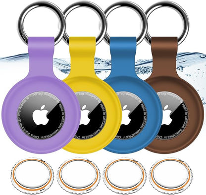 1|2|4Pack for Apple AirTag Holder with Keychain for Air Tag 2nd/1st Gen | Waterproof Air Tag Cover GPS Tracker Anti-Scratch Silicone Air-Tag Case for Pets,Kids,Bags-Black+Blue+Green+Red