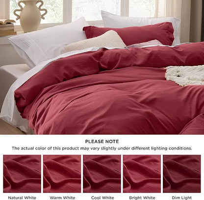 Bedsure Red Duvet Cover Queen Size - 3 Pieces Prewashed Cotton-Like Polyester Extra Soft Bedding Set, Includes 1 Duvet Cover 90x90 Inches with Zipper Closure & 2 Pillow Shams, Comforter Not Included