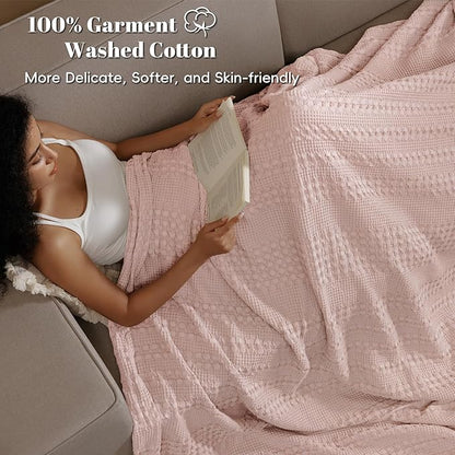 PHF 100% Cotton Waffle Weave Blanket Twin Size for Bed, Soft Lightweight & Breathable for Spring and Summer, All-Season Comfort, Luxury Aesthetic Blanket for Home Decor, 66"x90", Pink/Mauve