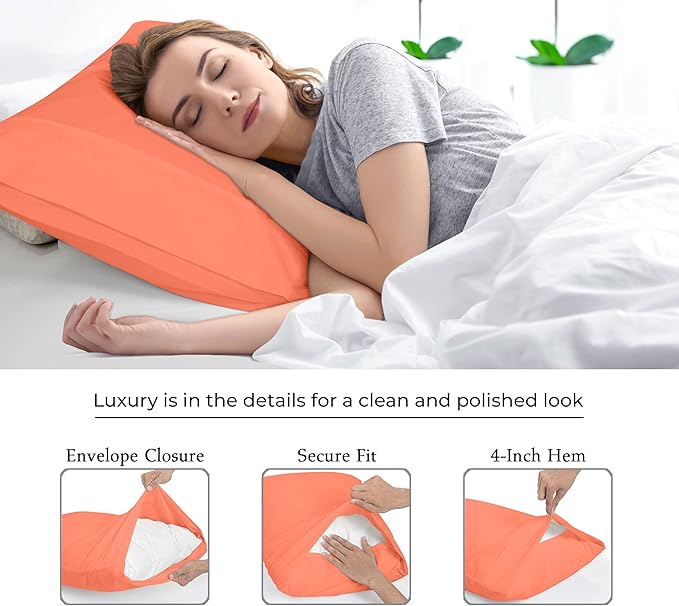 Royale Linens Standard Pillowcase Set of 2 - Bed Pillow Cover - 20"x26" - Coral Pillowcases - 1800 Brushed Microfiber, Wrinkle & Fade Resistant - Soft & Cozy- Standard Size Pillow Case (STD, Coral)