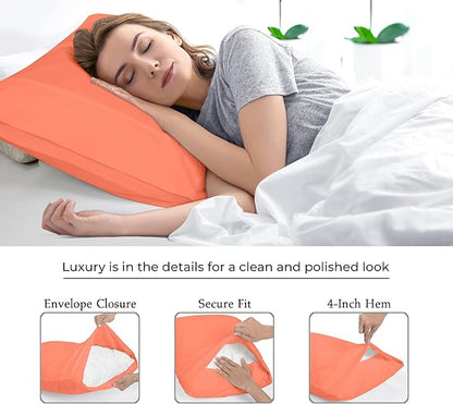 Royale Linens King Pillowcase Set of 2 - Bed Pillow Cover - 20" x 40" -Coral Pillowcases - 1800 Brushed Microfiber, Wrinkle & Fade Resistant - Soft & Cozy- King Size Pillow Case (Coral)