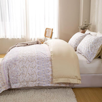 OAITE Duvet Cover Set Twin Size Floral Pattern Ultra Soft 100% Cotton Duvet Cover Sets 3-PC, Breathable Duvet Cover with Zipper Closure & Corner Ties(2 Pillow Shams,1 Duvet Cover)